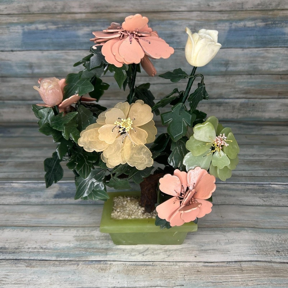 Vintage Mid Century Jade Agate‎ Bonsai Flower Tree MCM Retro Grandma